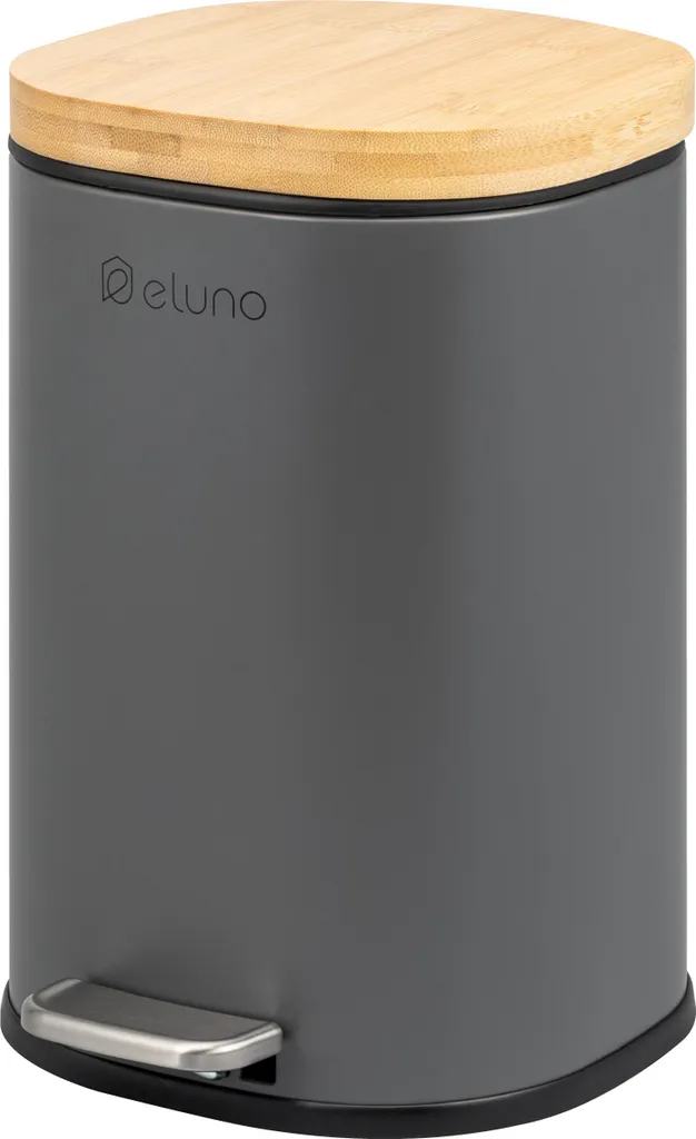 Poubelle à pédale eluno FRAMURA 5L en métal gris et bambou naturel