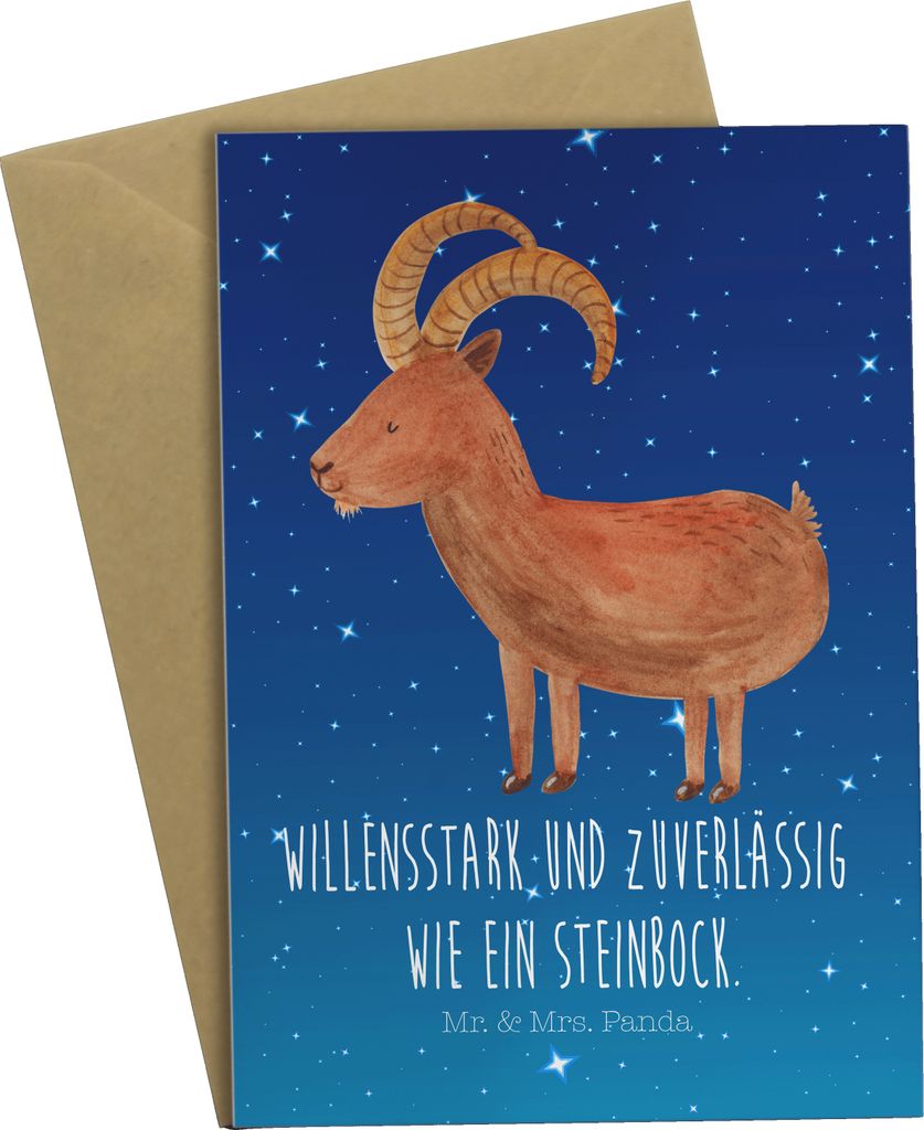 Mr. & Mrs. Panda Grußkarte Sternzeichen Steinbock - Sternenhimmel Blau - Geschenk, einladungskarten, Steinböcke, glückwunschkarten, Bock, Geburt...
