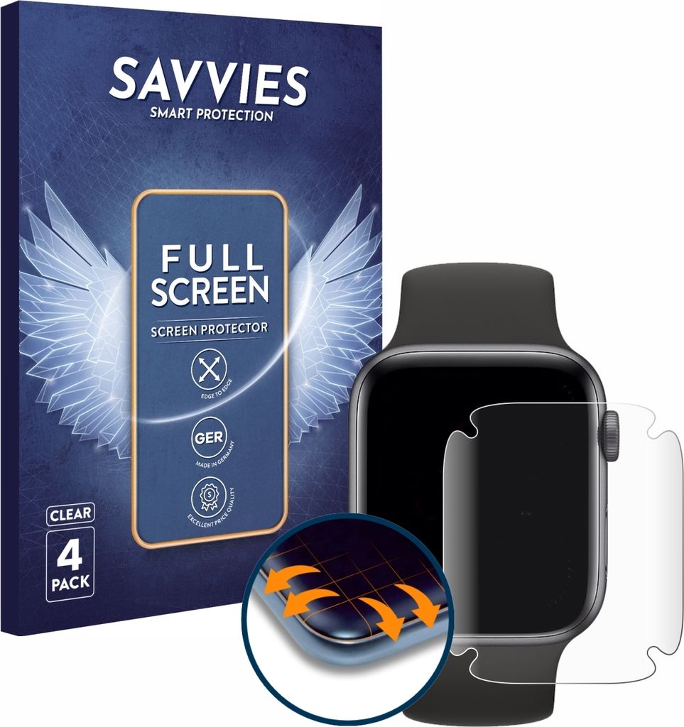 4x Savvies Fullscreen Schutzfolie für Apple Watch SE (40 Produktbild 
