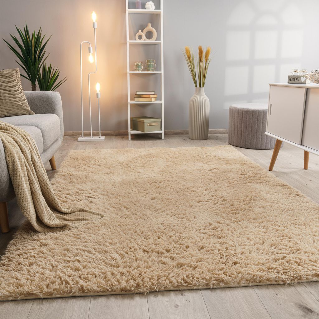 Hochflor Teppich Wohnzimmer Fellteppich Kunstfell Shaggy Produktbild 