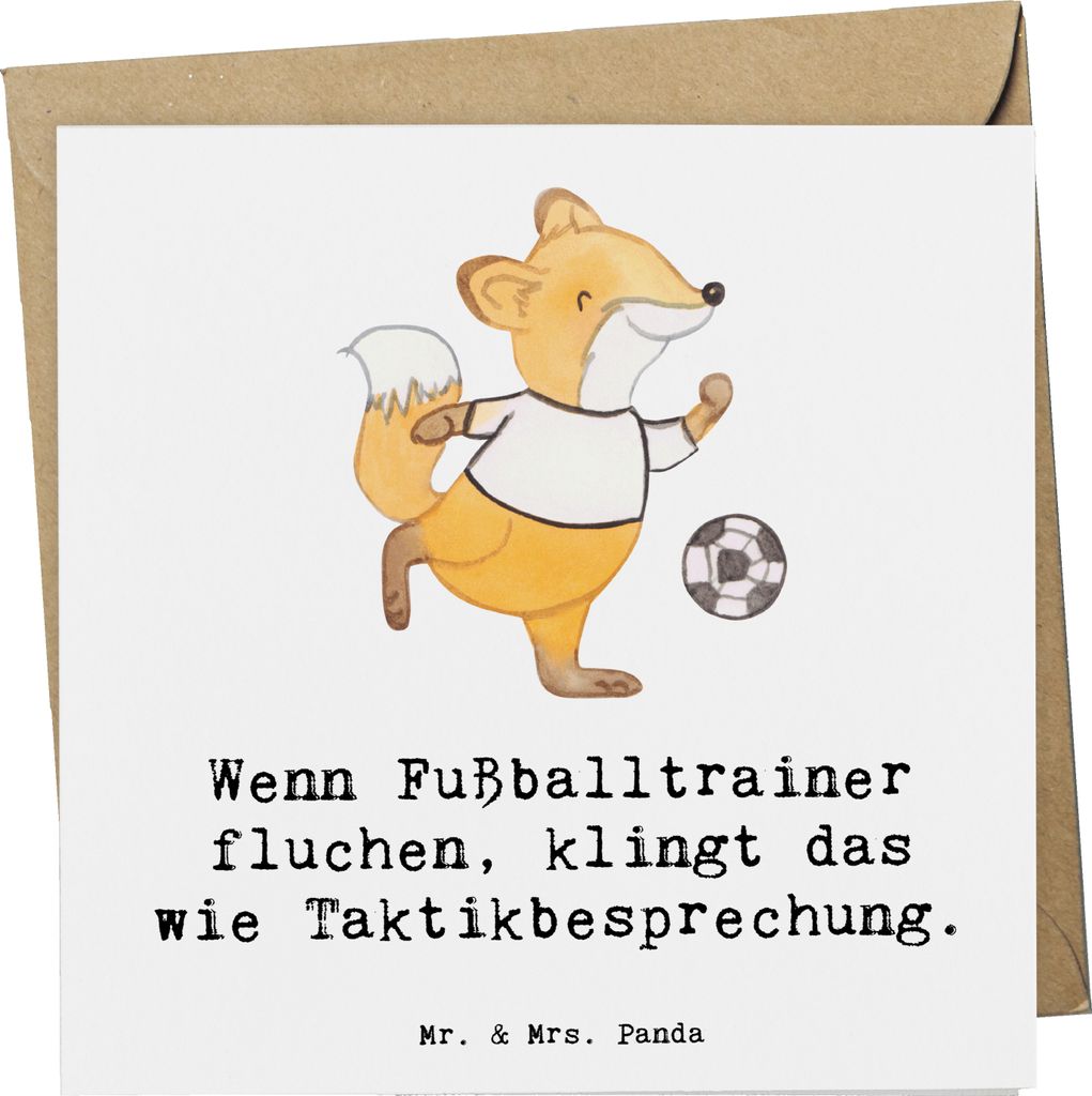 Mr. & Mrs. Panda Glückwunschkarte Fußballtrainer Taktik - Weiß - Geschenk, Beruf, Fußball, doppelkarte, Klappkarte, Geschenke mit Herz, Trainer...