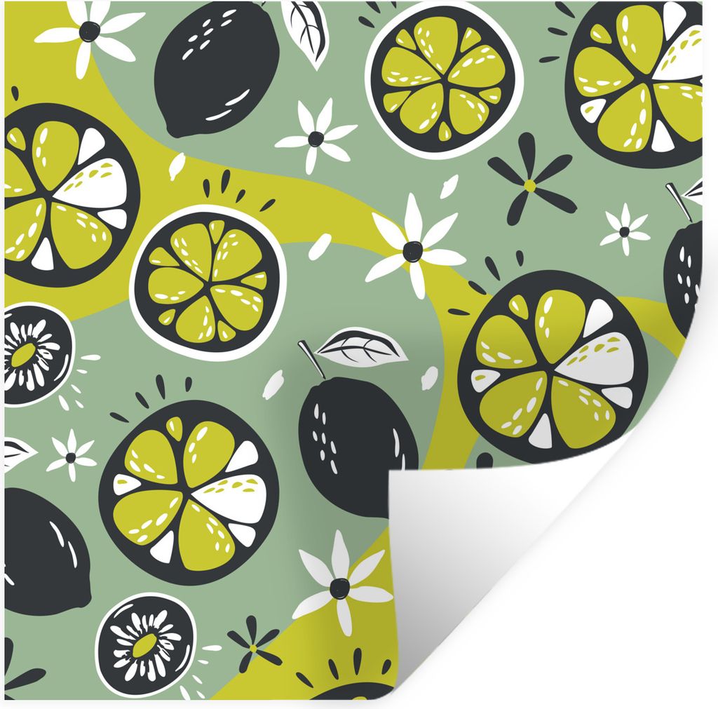 MuchoWow Wandtattoo Wandsticker Wandaufkleber Sommer - Obst - Blumen 30x30 cm Selbstklebend und Repositionierbar - Repositionierbar - Wasser abwe...