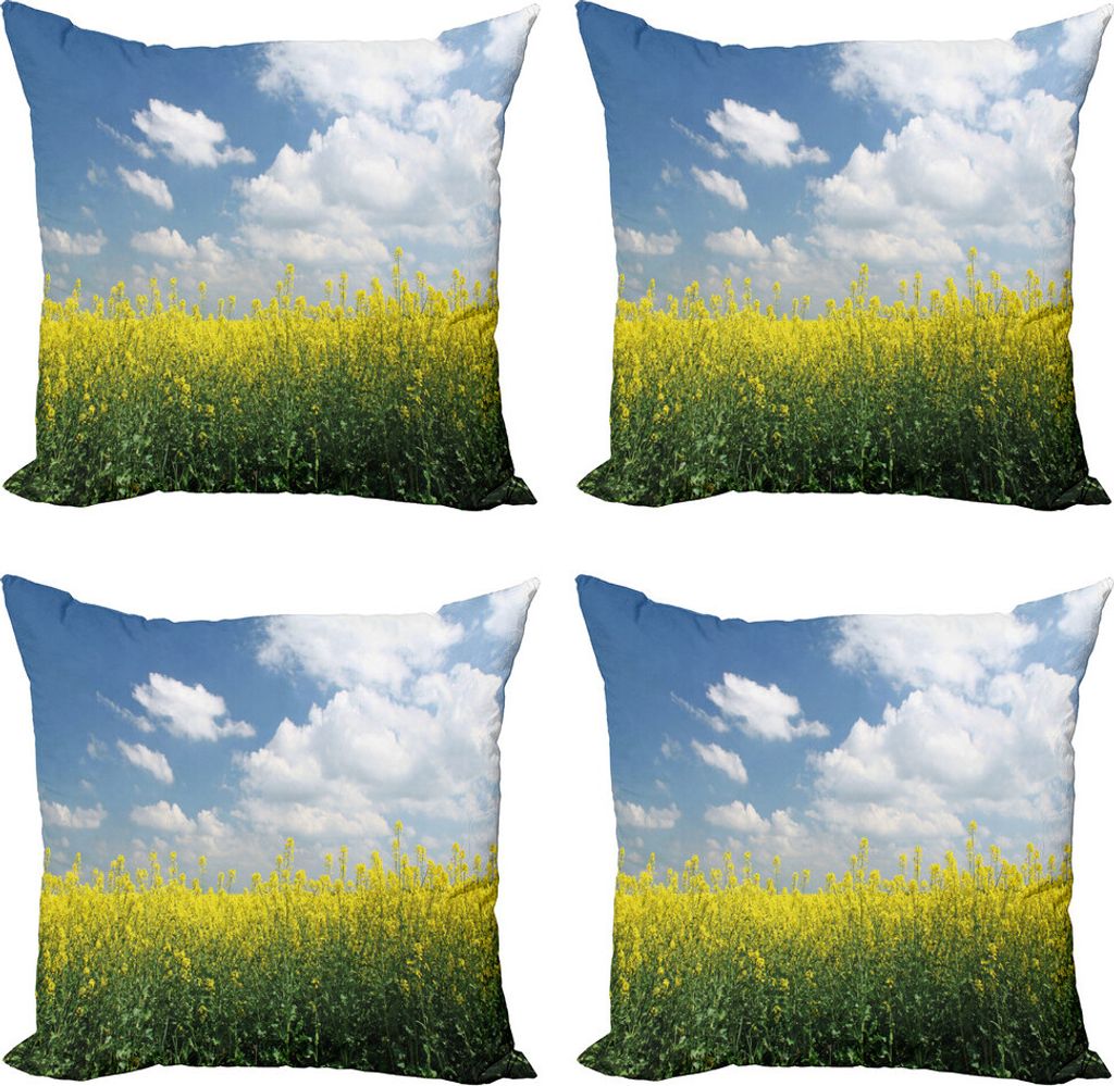 ABAKUHAUS Landhaus Kissenbezug Set (4 Stück), Rapsfeld Deutschland, Moderner Doppelseitiger Digitaldruck, 40 cm x 40 cm, Gelb Grün Blau