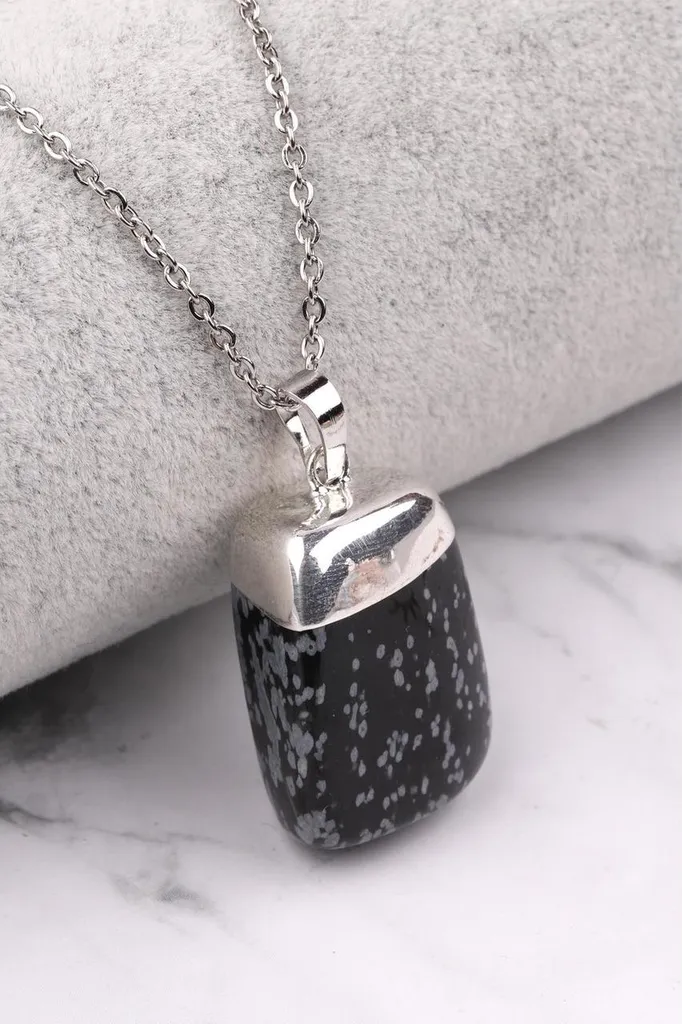 Pendentif pierre précieuse naturelle obsidienne et monture en argent