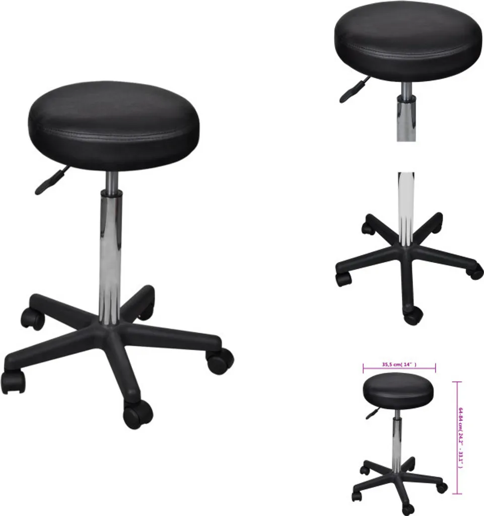 vidaXL Tabouret de bureau noir pivotant et ergonomique pour travail