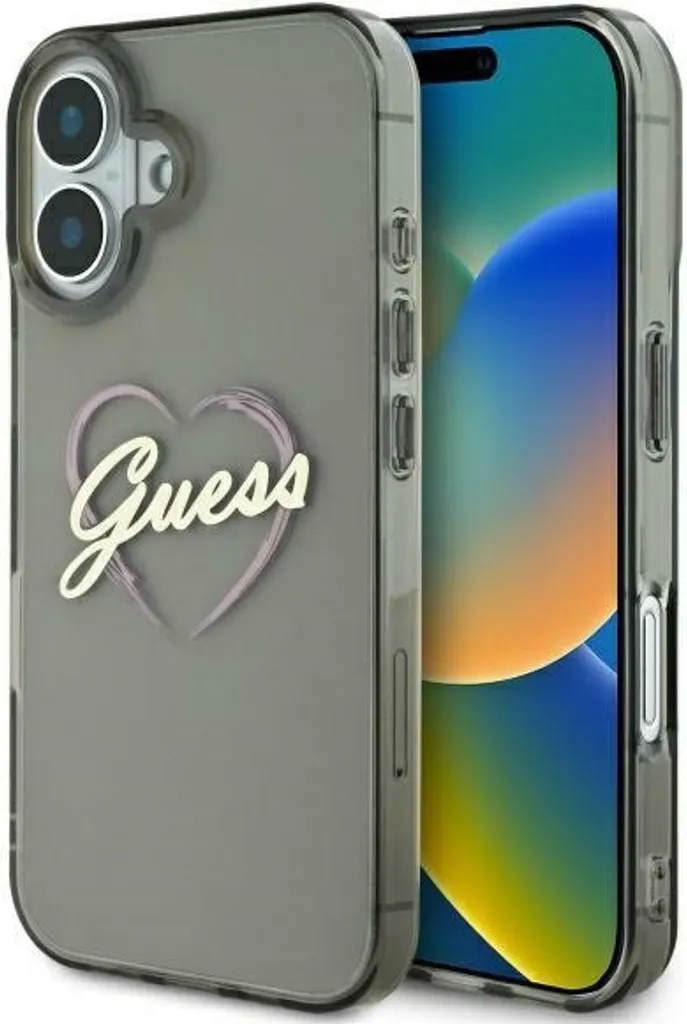 Guess Custodia iPhone 16 Plus 6.7'' Hard Case IML Cuore Nero