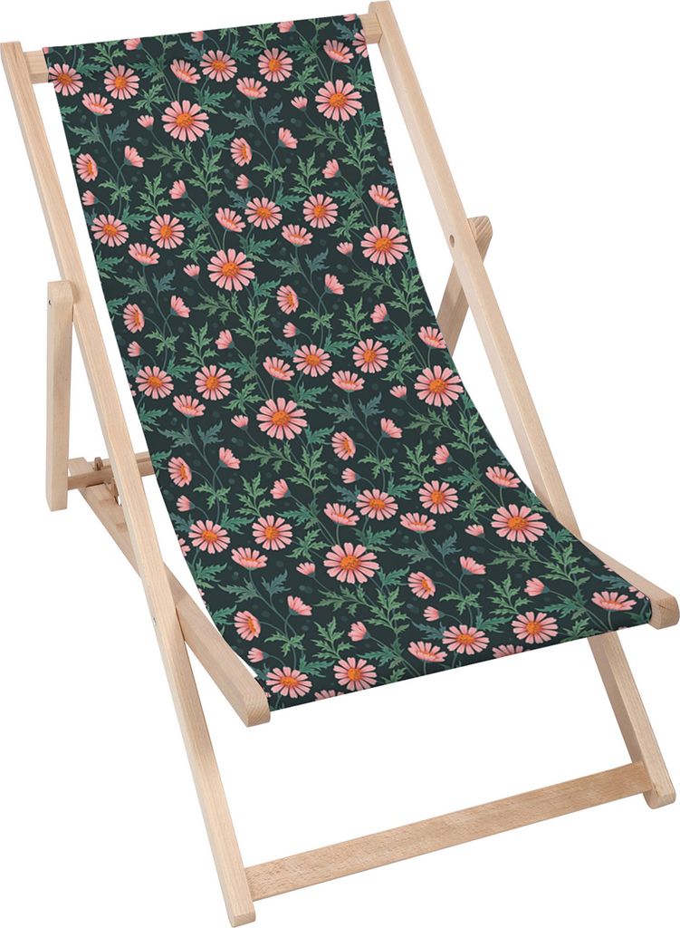 Dreamroots Liegestuhl klappbar Holz, Buchenholz bis zu 130 kg, Sonnenliege klappbar mit 3-stufiger Neigungsregulierung der Rückenlehne, Oxeye Daisy