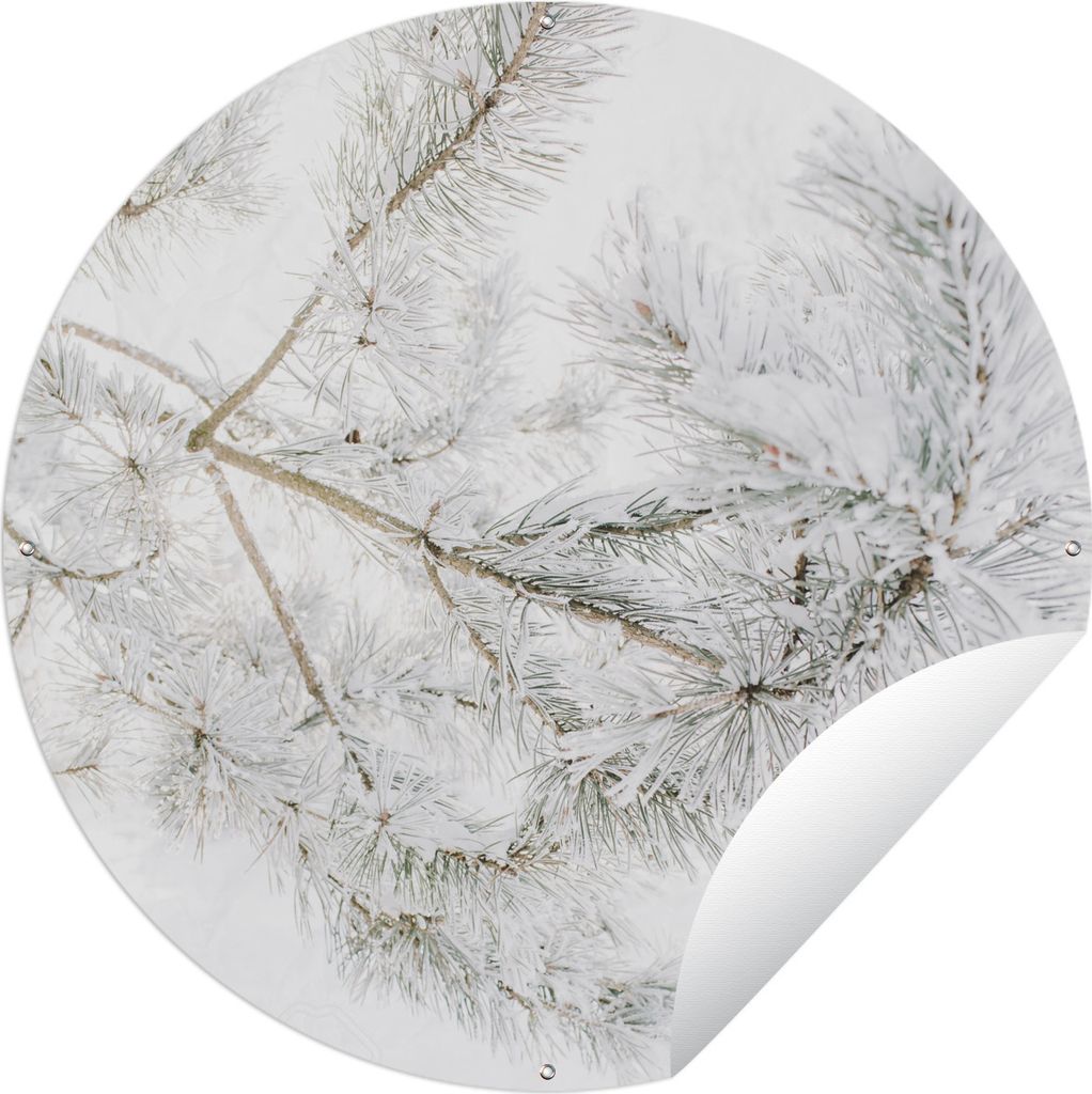 MuchoWow Gartenposter Outdoor-Poster Rund Winter - Äste - Schnee Ø 120 cm Gartendeko Rundes Poster draußen