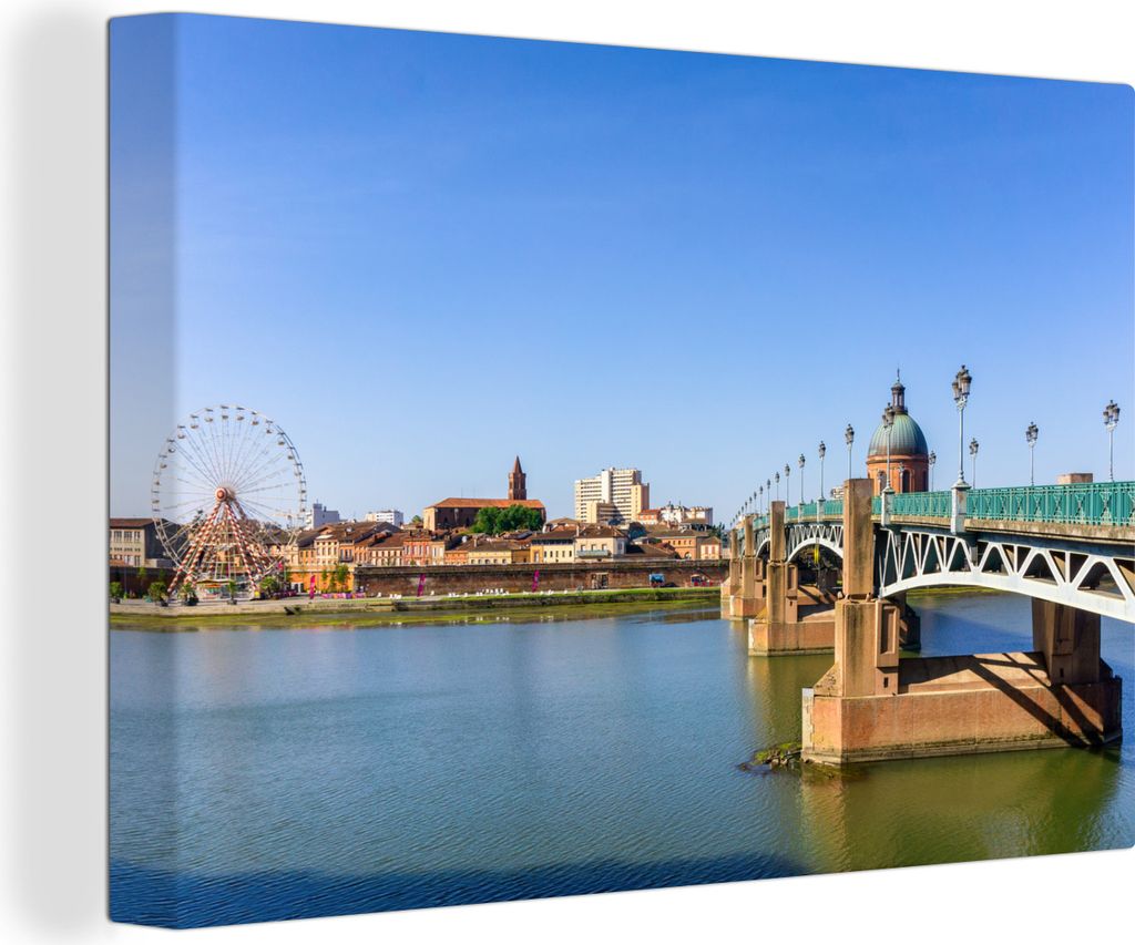 OneMillionCanvasses - Leinwandbilder - 140x90 cm, Toulouse - Wasser - Brücke, Wandbilder Kunstdruck Wanddekoration