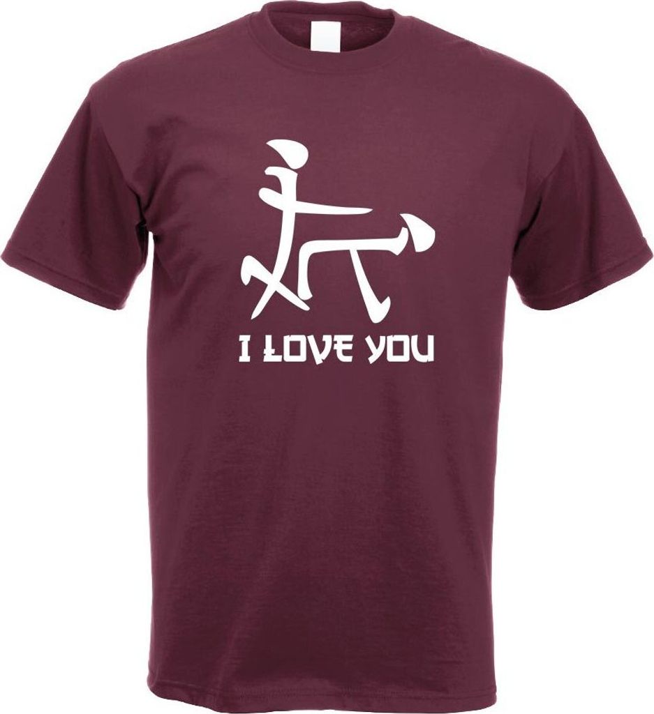 Kiwistar - T-Shirt - Burgund - I Love You Schriftzeichen Herren Funshirt Bedruckt Design Sprüche Spruch Motive - mit Motiv Bedruckt - Funshirt Des...