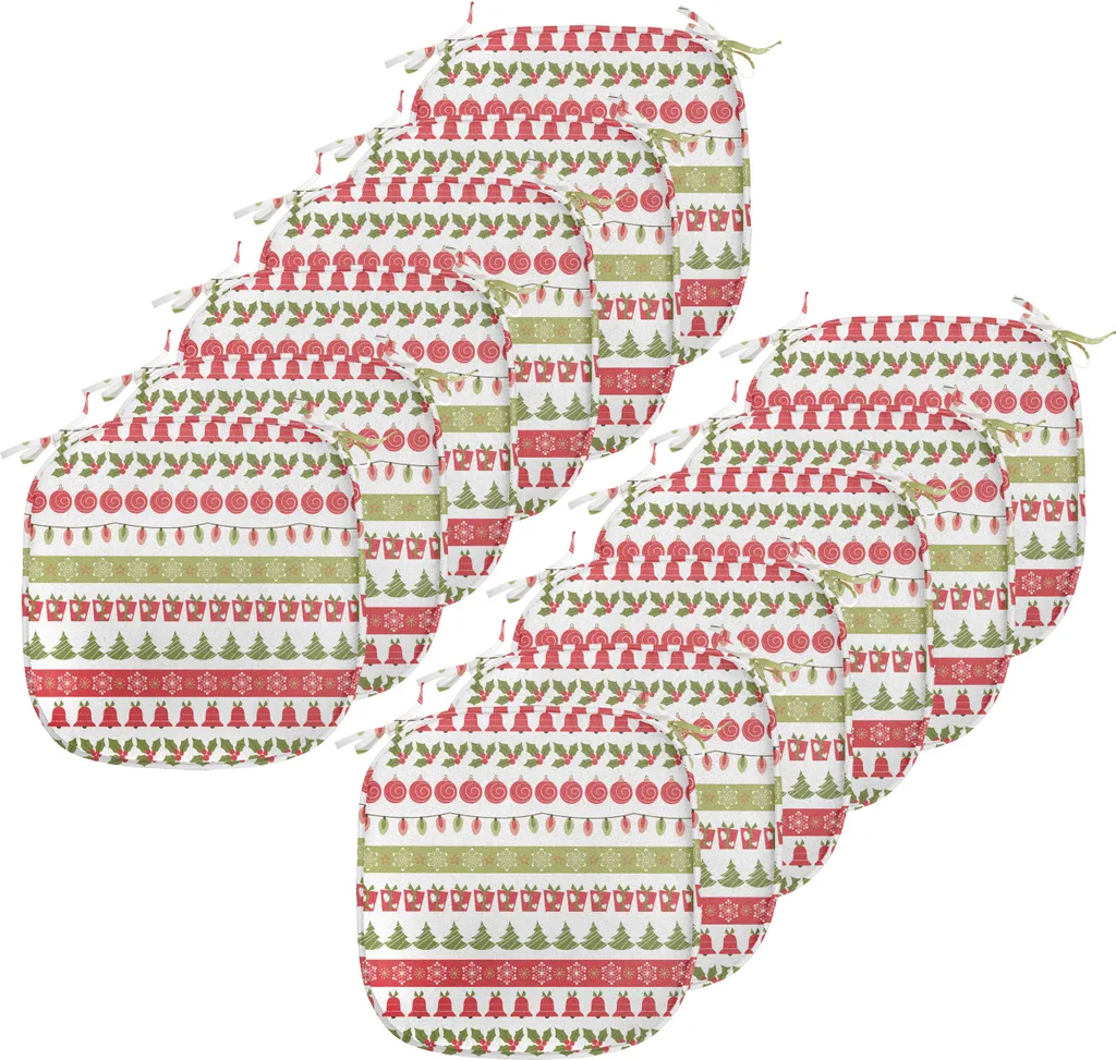 ABAKUHAUS Cuscini natalizi per sedie da sala da pranzo, vacanze di dicembre, cuscini decorativi impermeabili con cinturini per sedie da cucina, 40 cm x 40 cm, confezione da 12, corallo scuro verde felce