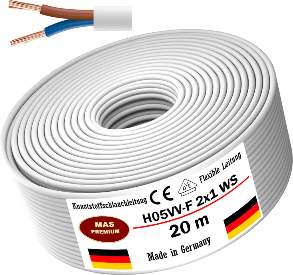 Cavo Bianco Flessibile 20m 2x1 per Elettrodomestici e Luci Casa