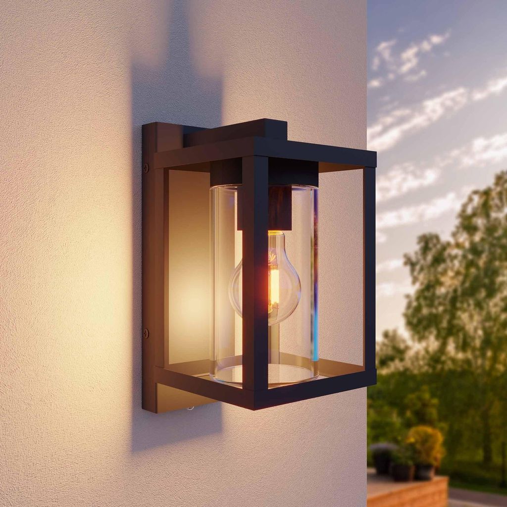 Ledvion - LED Wandleuchte inkl. Sensor, Anthrazit, E27 Fassung, IP44, Aluminium