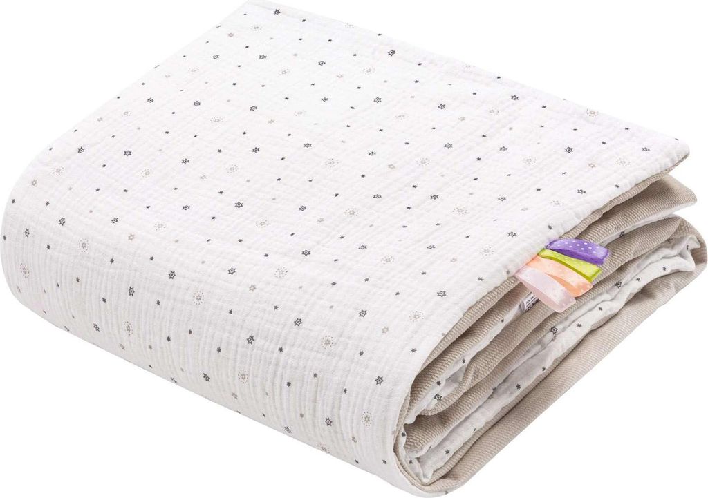 Little Stars Musselin & Ecru Velvet Babydecke 75x100cm