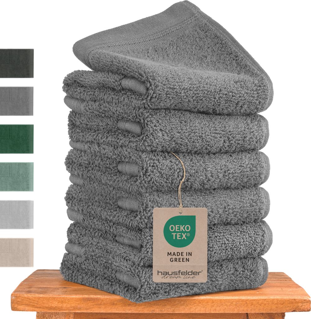 Hausfelder Gästehandtücher Set Premium Handtücher (Grau, 6 Gästehandtücher 50x30cm)