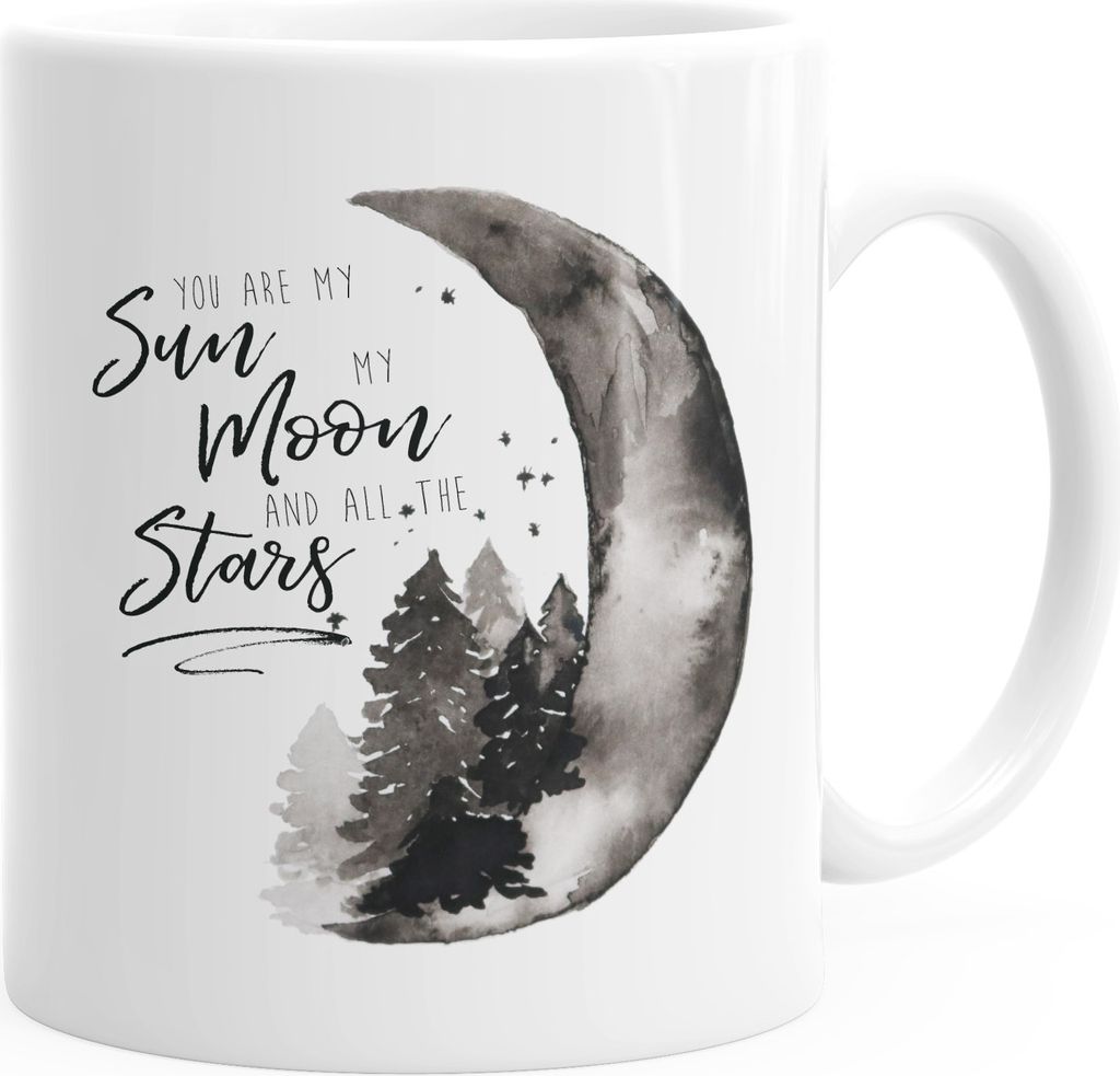 Kaffeetasse Geschenk Tasse You are my sun, my moon and all the stars Liebe Spruch Love Quote MoonWorks weiß unisize