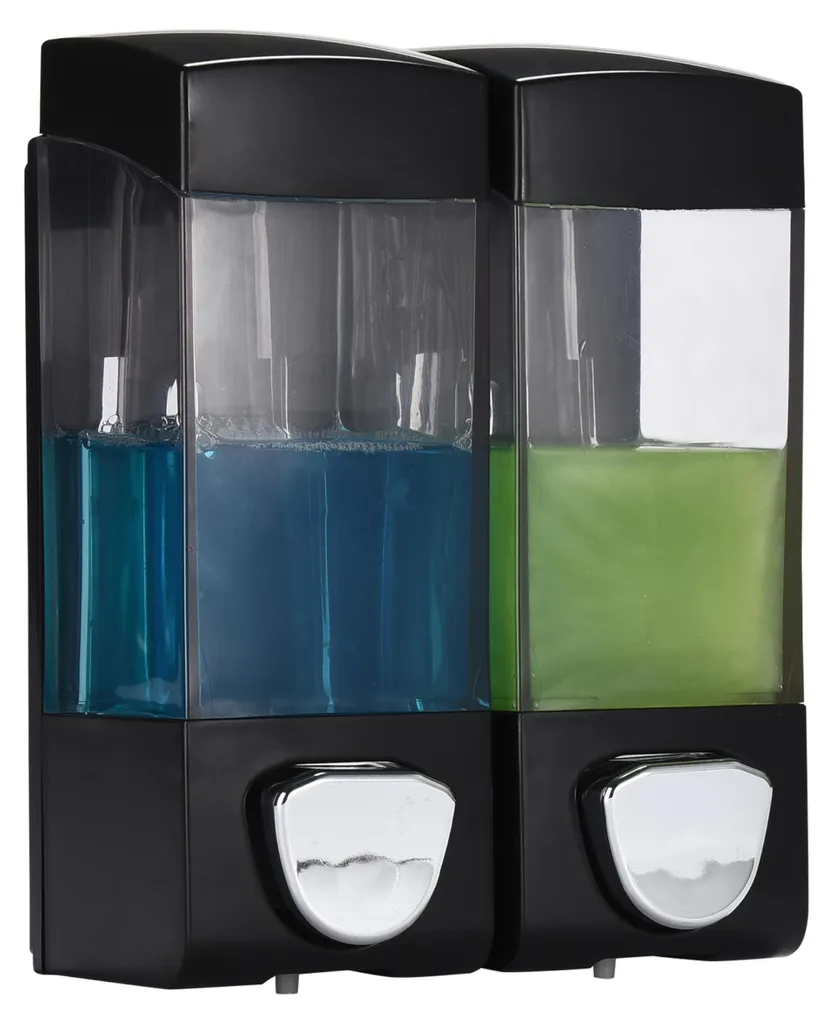 Distributeur mural shampoing 2 compartiments 350ml noir design moderne