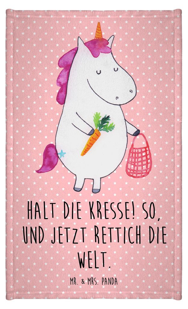 Mr. & Mrs. Panda Handtuch Einhorn Gemüse - Rot Pastell - Geschenk, Gäste-WC, Kleines, Wochenmarkt, Unicorn, Einhörner, Klein, Frotteetuch, Bioma...