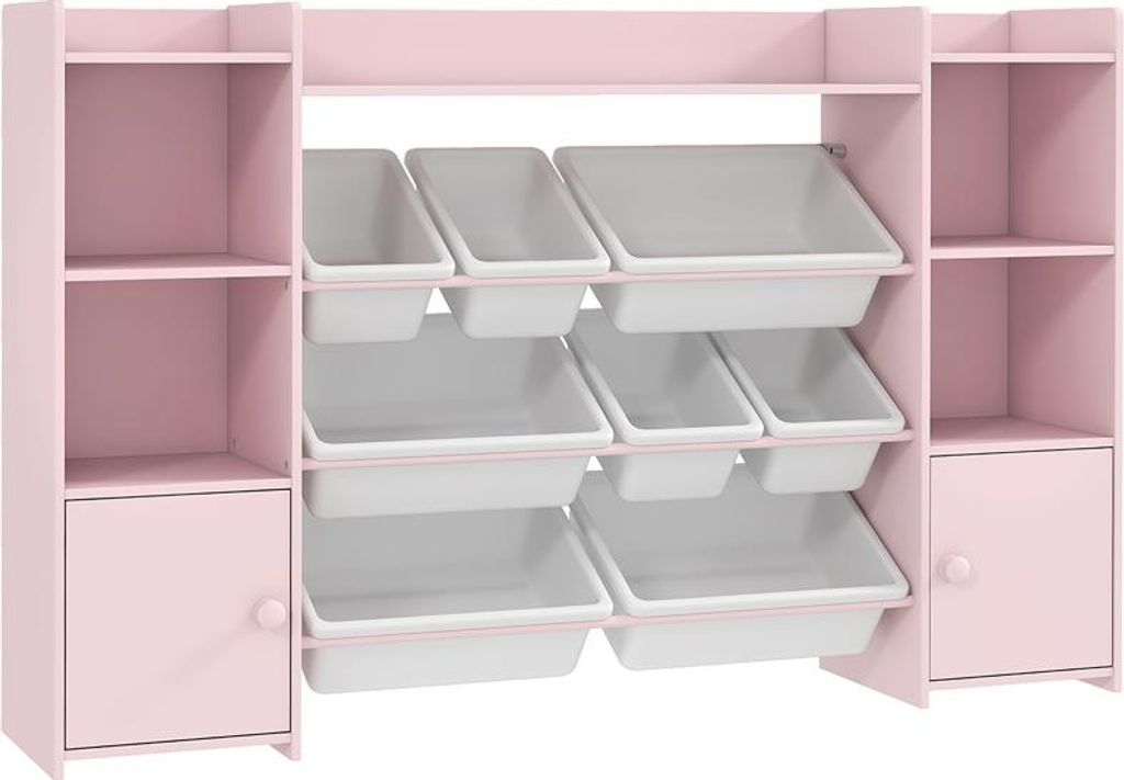 Fortuna Lai Kinder-Aufbewahrungsregal, Regal für Spielzeug und Bücher, zum übersichtlichen Aufräumen, 8 herausnehmbare Boxen, Rosa
