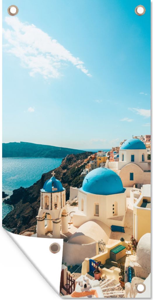 MuchoWow 30x60 cm Outdoor-Poster Gartendeko Sichtschutz Garten Poster für den Garten Nachmittag in Santorini Griechenland