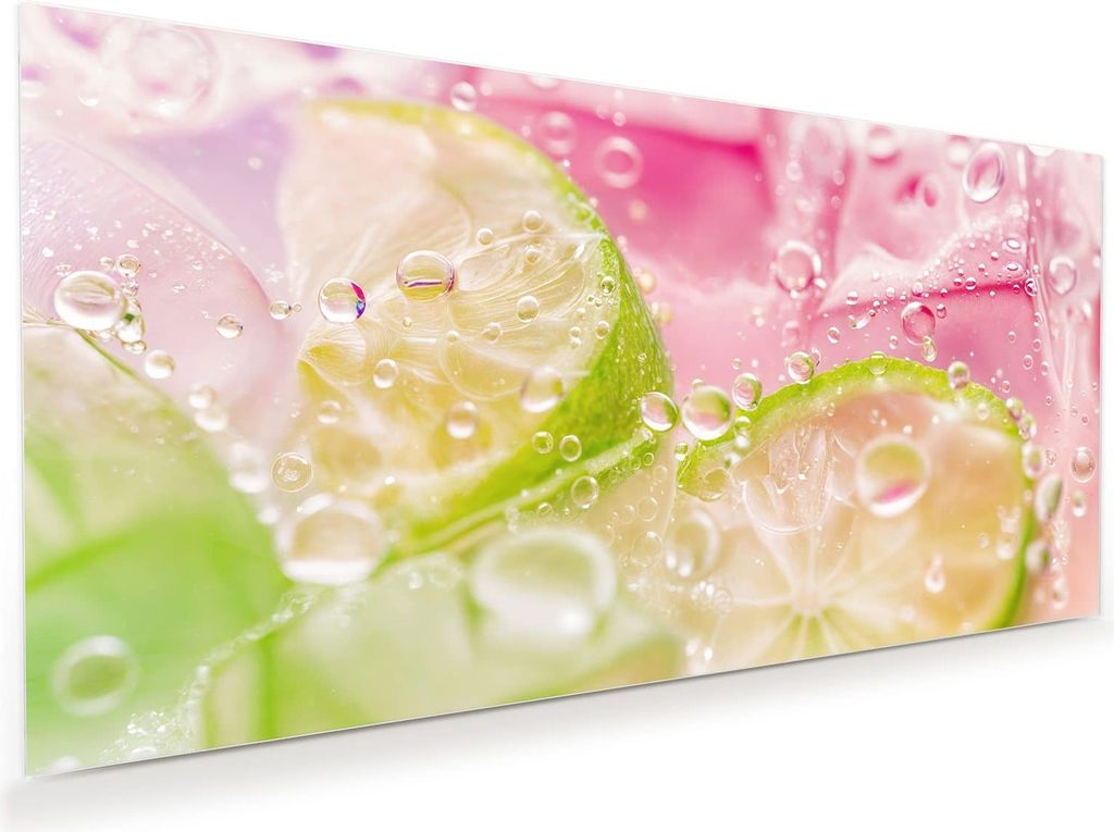 Glasbild 110x55cm in XXL für Wohnzimmer, Schlafzimmer Motiv Limetten Spritzer