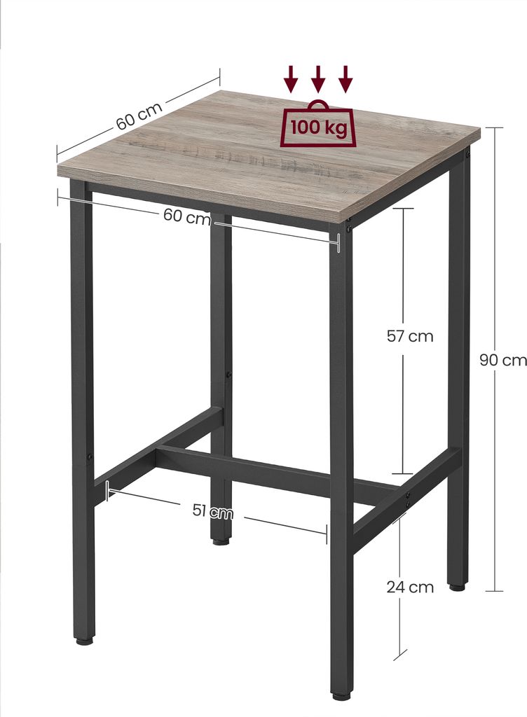 VASAGLE Bartisch Küchentisch, Stehtisch, 60 x 60 x 92 cm, Produktbild 3