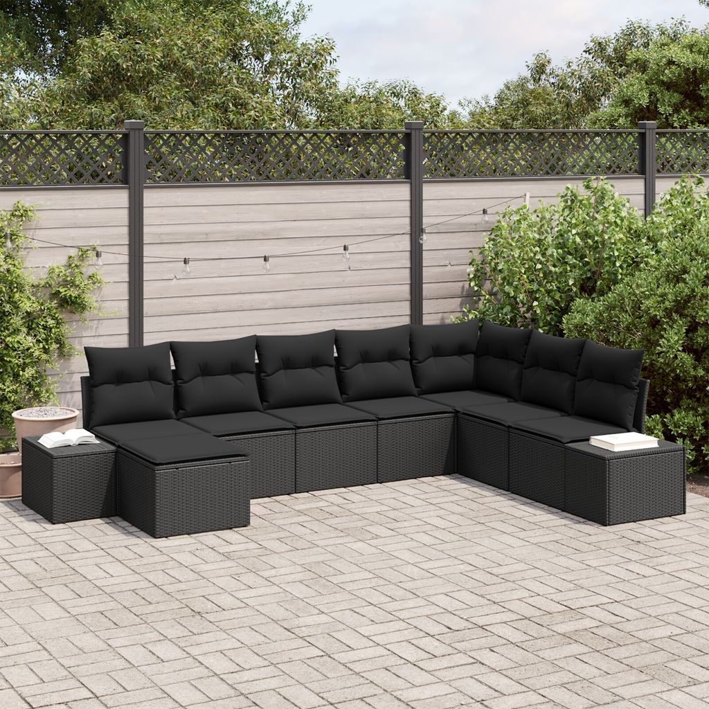 ZMH Garten Sofa Set Set aus 8 Schwarz Poly Rattan Outdoor Sofa