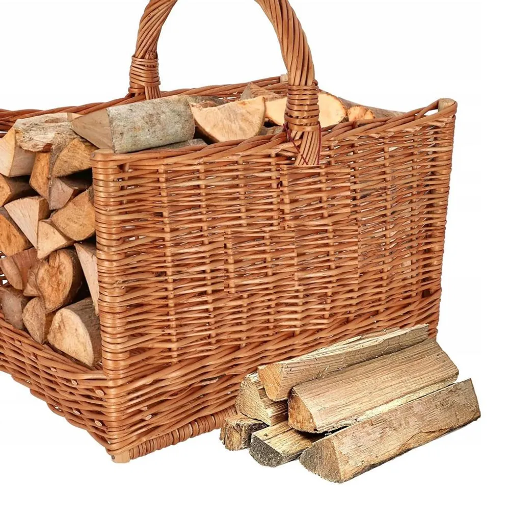 Panier à bois carré universel avec poignées renforcées en osier brut