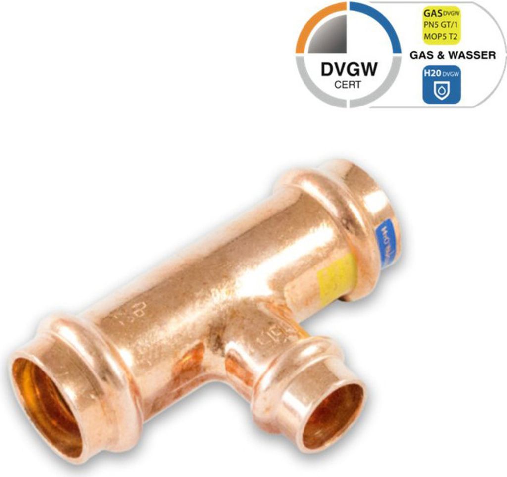 Pressfitting T-Stück Mittelabgang reduziert, Größe V 35 - Abgang V 22 - V 35