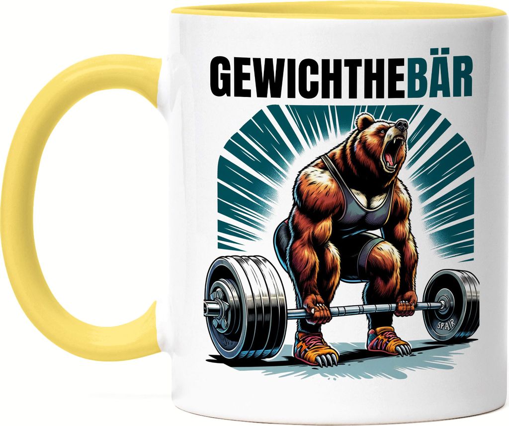 Gewichthebär Bären Tasse Gelb - Fitness Wortwitz Geschenk Produktbild 