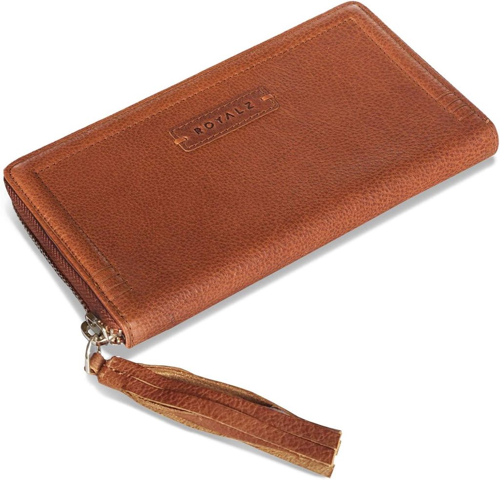 Vintage Geldbeutel Damen Groß Leder Portemonnaie Iris mit 12 Kartenfächern, RFID Schutz, Münzfach, XXL lang flach Geldbörse für Frauen