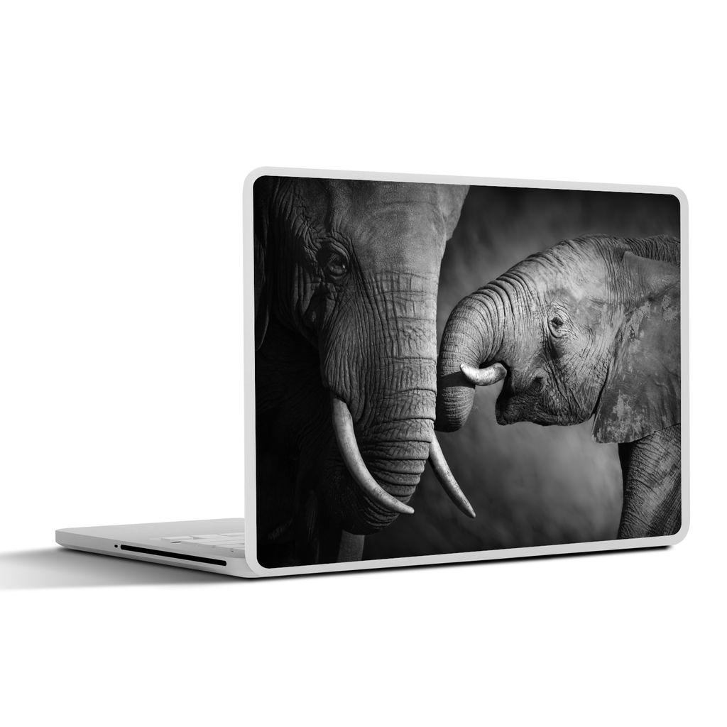 MuchoWow Laptop Aufkleber Sticker Cover Wildtiere - Elefant - Schwarz - Weiß - Porträt 31x22.5 cm - Laptop-Deko