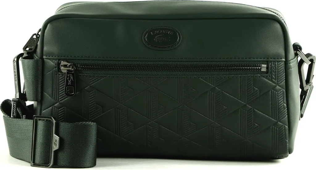 Petit sac bandoulière homme Lacoste en cuir vert foncé Sinople chic
