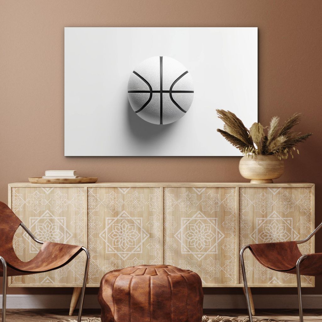 MuchoWow Wanddekoration Metall Metallbild Wandkunst 90x60 cm Basketball - Weiß - Schatten - Linien MuchoWow Aluminium Gemälde - Wandbilder