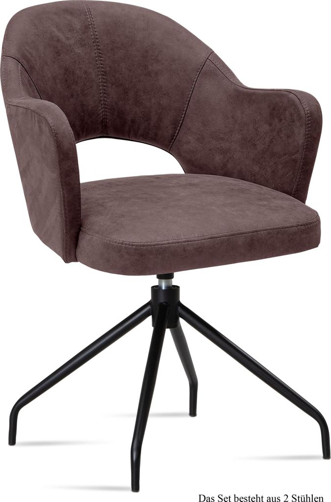 Armlehnstuhl drehbar (2er-Set) Dorcas 59x87x61 Schwarz/Braun