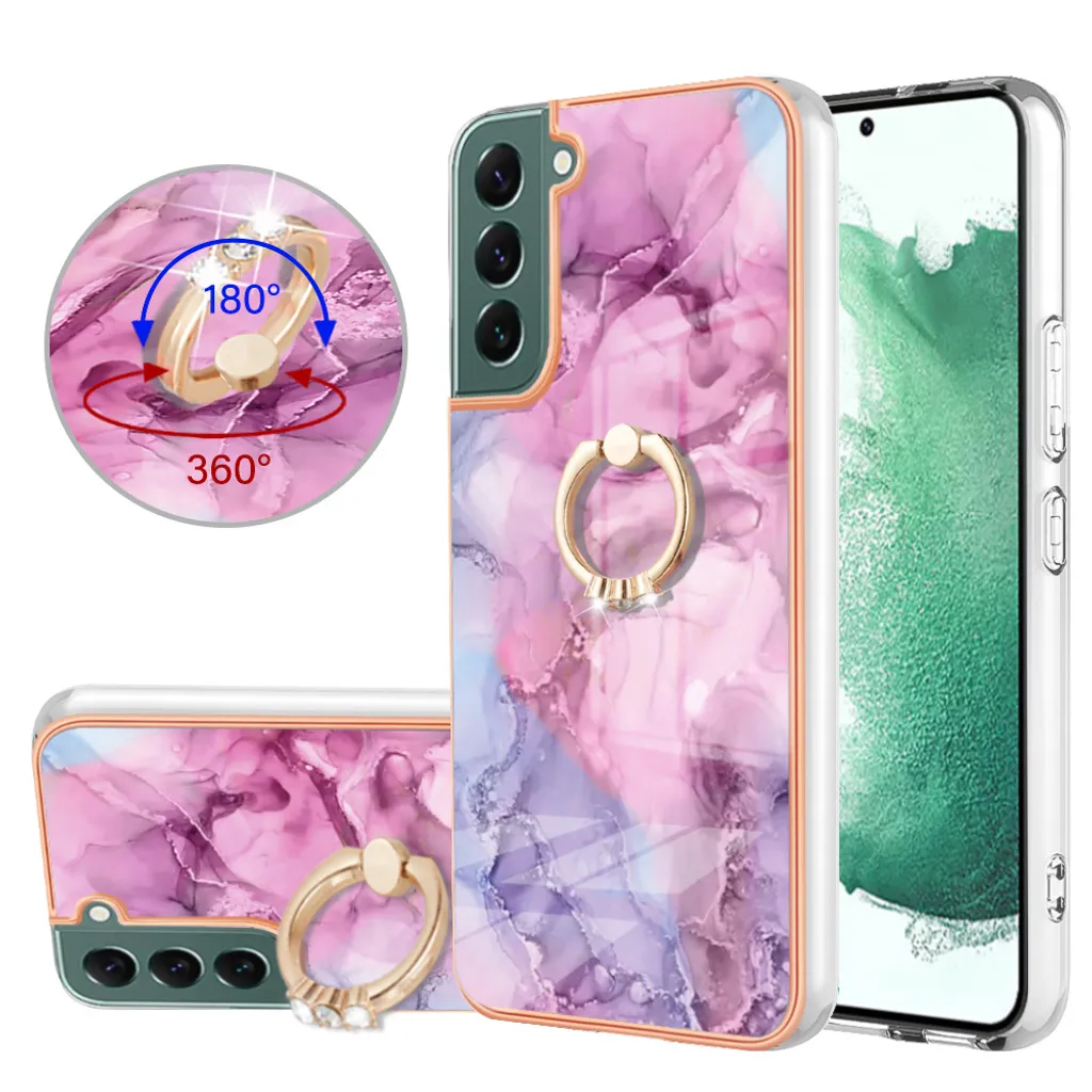 Custodia per Samsung Galaxy S23+ Custodia protettiva in silicone TPU a fantasia con supporto ad anello Rosa