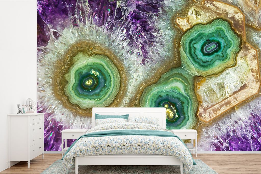 MuchoWow Fototapete für Wohnzimmer oder Schlafzimmer Wandtapete Vinyl Motivtapete Edelsteine mit vielen Farben und Schichten - 600x400 cm - Viny...