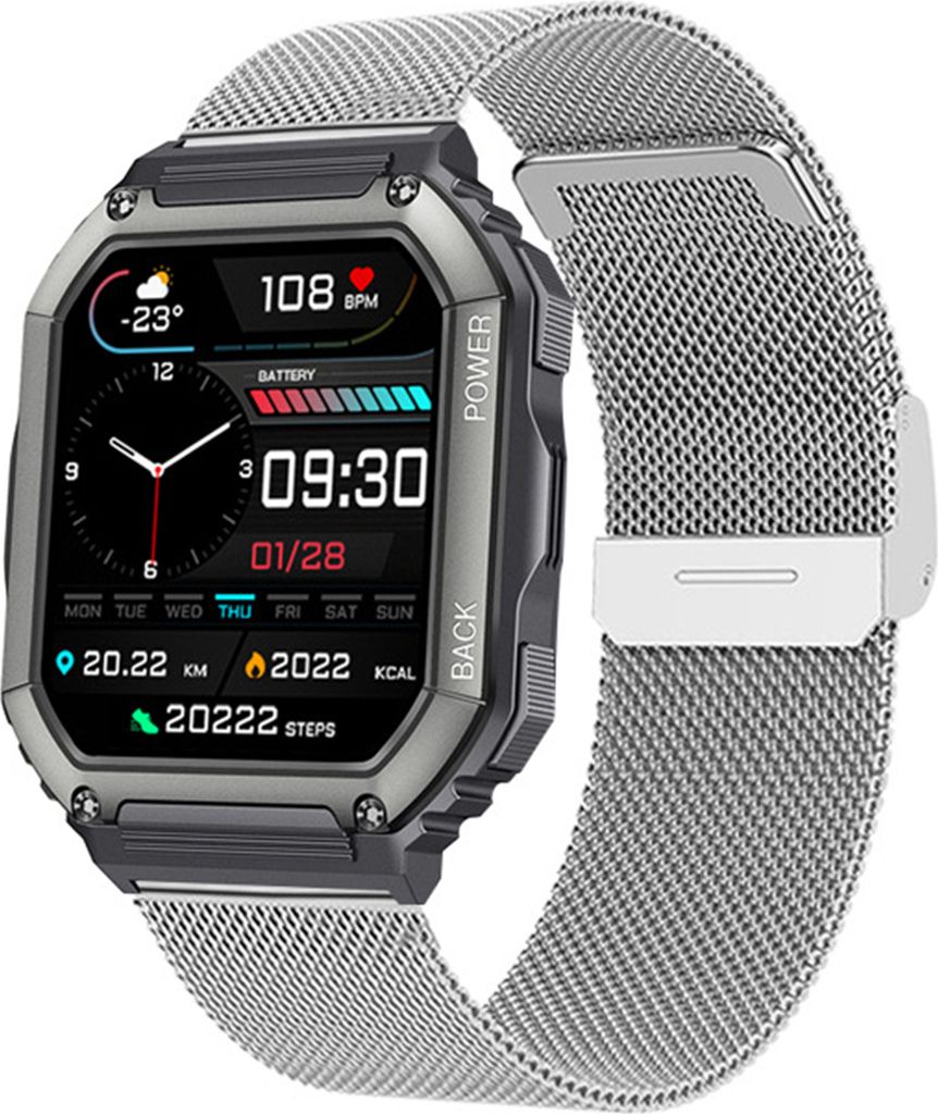 KR06 Smart Watch Outdoor 1.8IPS Herzfrequenzmesser Sport Fitness Smart Armbanduhr, Silber Stahl