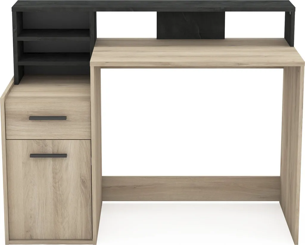 Bureau informatique DELPHI bois et noir avec étagères de rangement