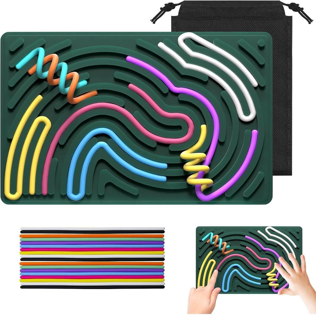 Sensorik Activity Board, Silikon Fidget Spielzeug für Autismus ADHS Stress Anxiety, Sensory Reise Toys Spiel mit Reisetasche, 20 Zubehör Schnüren