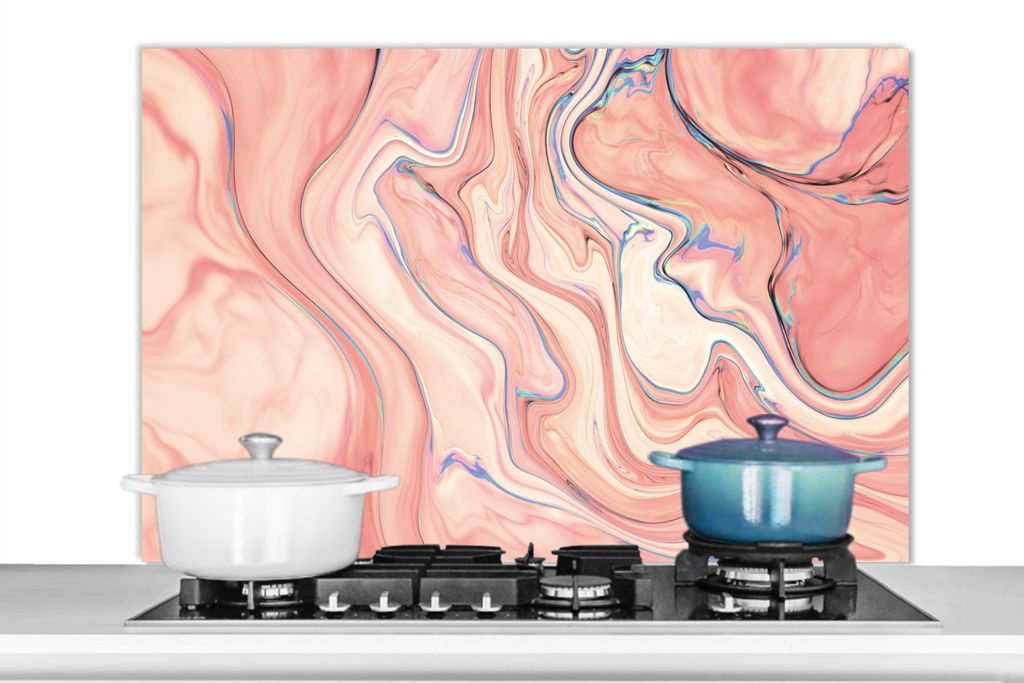 KitchenYeah Spritzschutz Küche - Küchenrückwand - Wandschutz für Herd und Spüle - Marmor - Pastell - Rosa - Blau - Marmoroptik - Abstrakt 10...