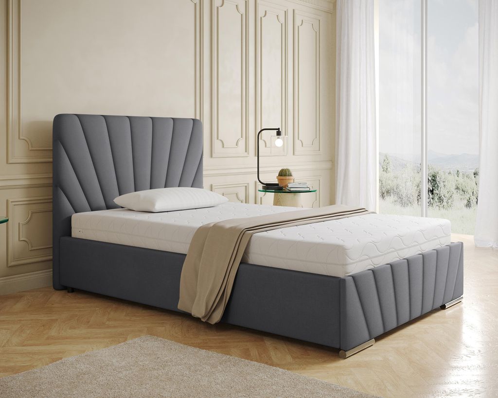 Polsterbett RAY - Komfortbett mit Stauraum, Einzelbett, Grau, 120x200cm, Bonellfederkernmatratze, H3