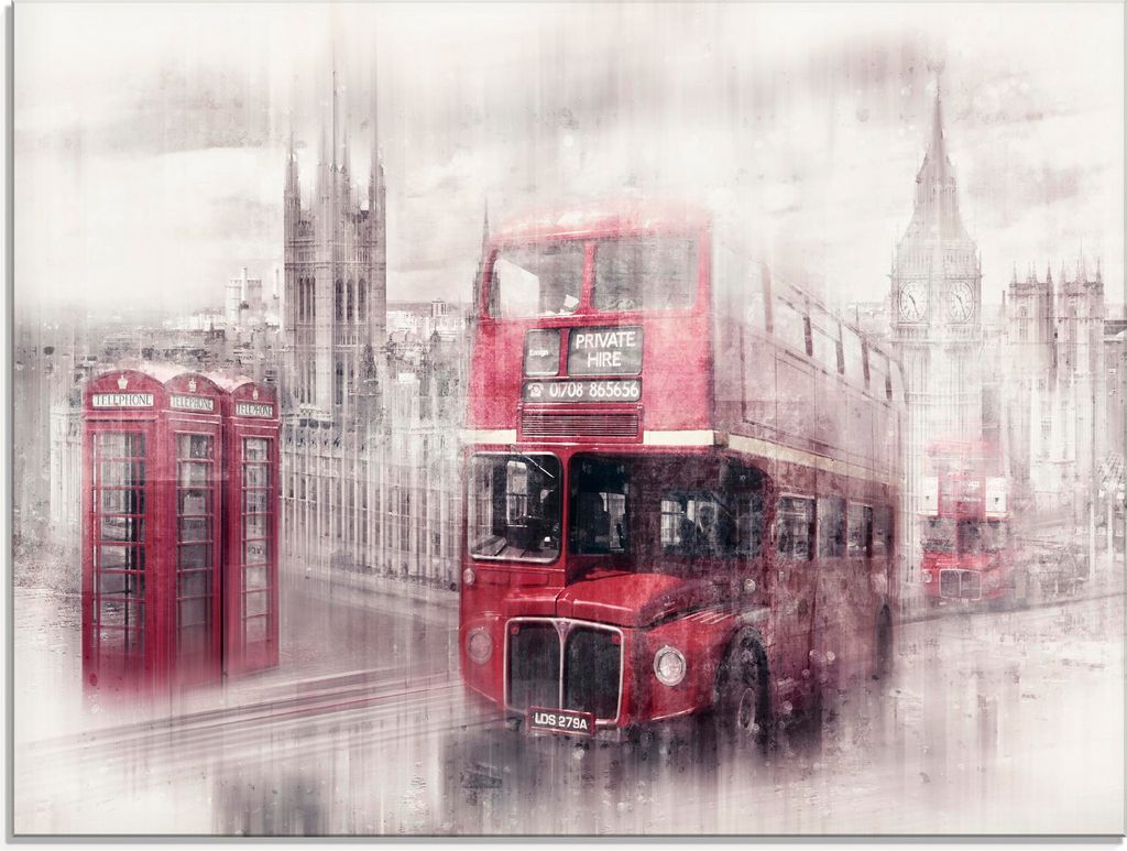 ARTland Glasbild London Westminster Collage Größe: 80x60 cm