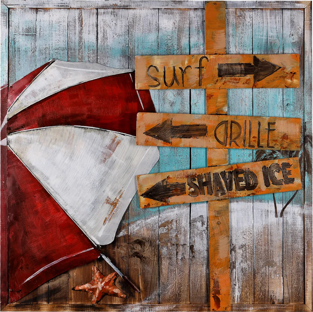 Décoration murale 3D Beach on Wood 80x80 cm en métal et bois véritable