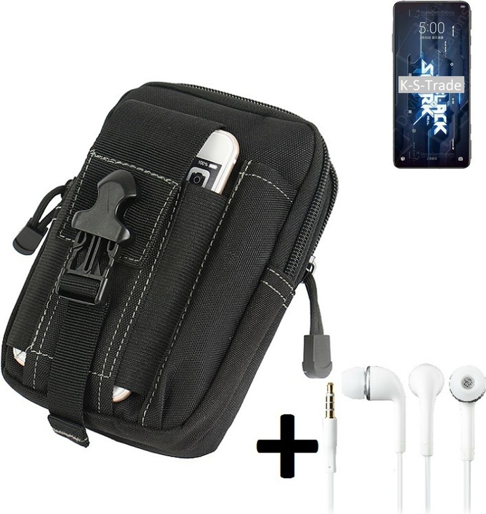 K-S-Trade Gürteltache + Kopfhörer kompatibel mit Xiaomi Black Shark 5 RS Gürtel Tasche Holster Schutz Hülle Handy Hülle schwarz inkl.