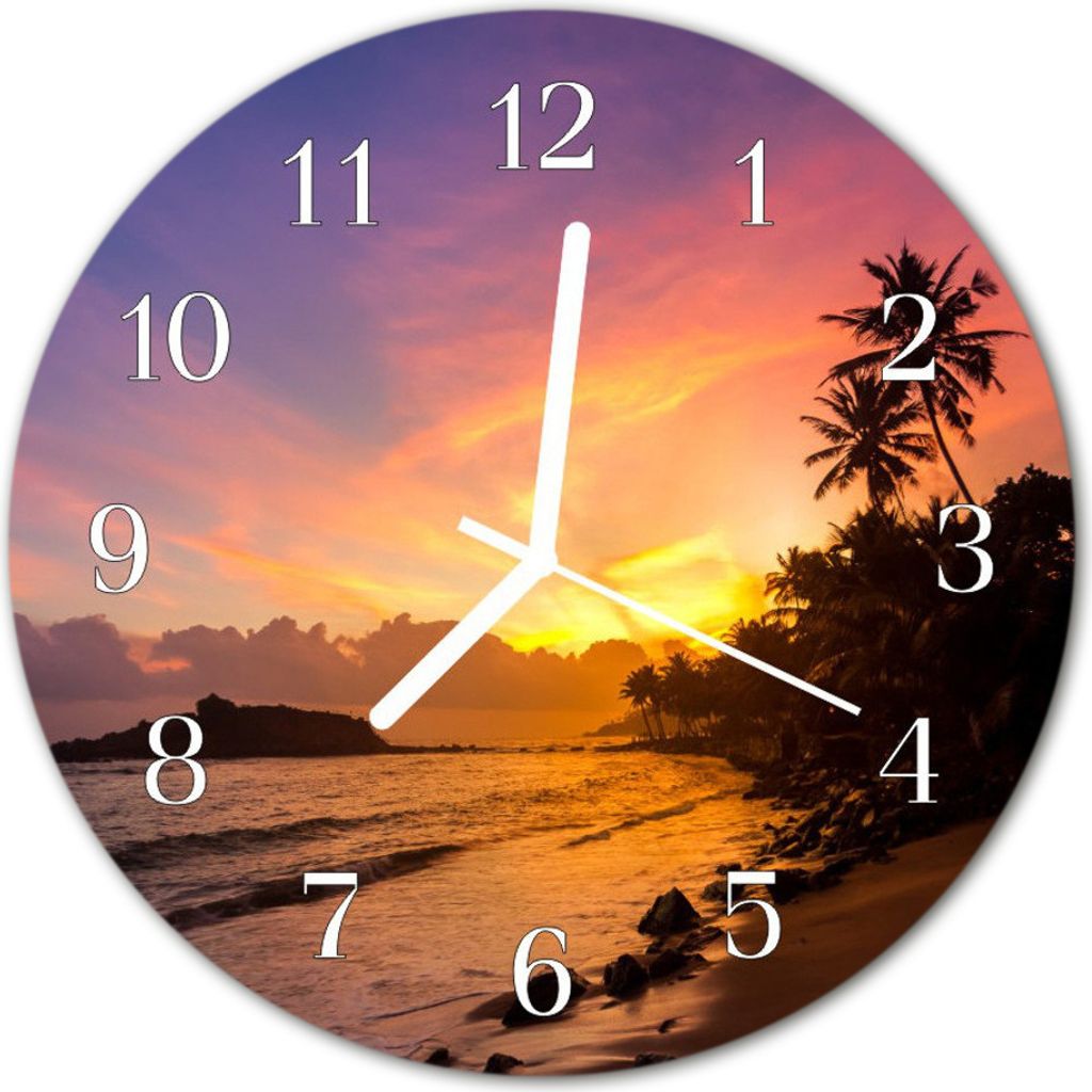 Glasuhr Wanduhr Küchenuhr Echt-Glas 30fi cm Sonnenuntergang mehrfarbig