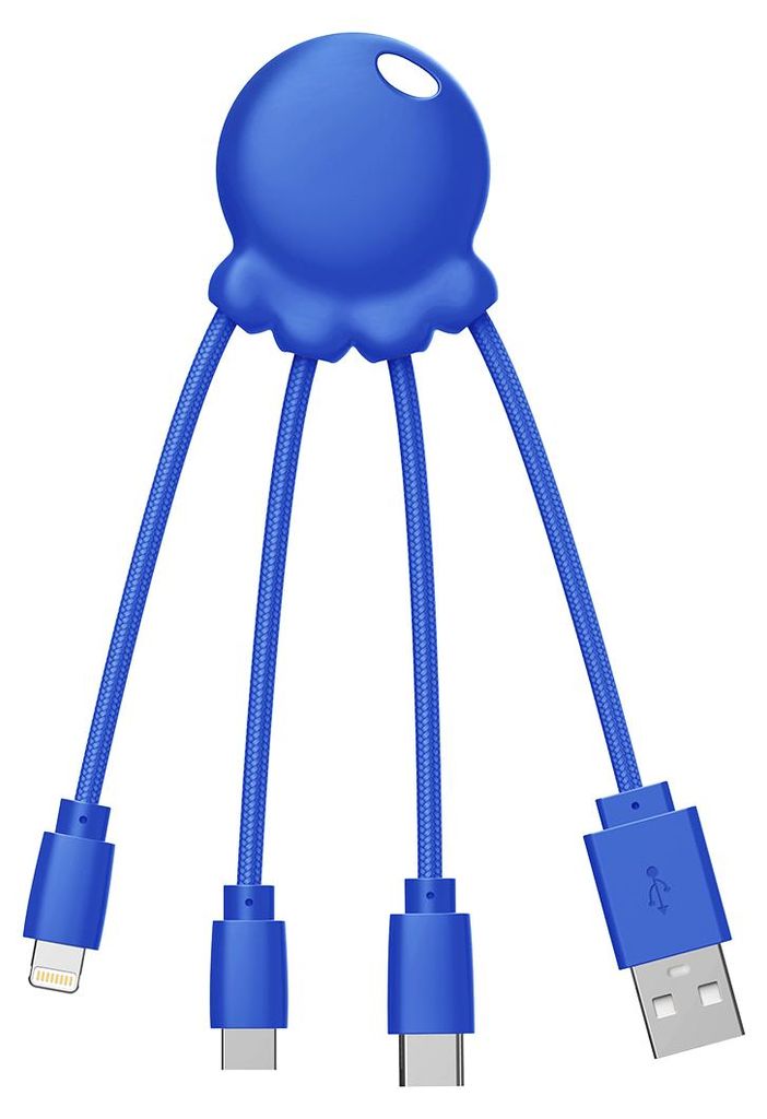 XOOPAR, Octopus 3-in-1-USB-A/Micro-USB- und USB-C und Lightning-Kabel 0,1 m, Blau