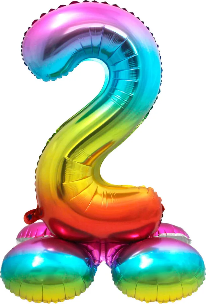 Ballon anniversaire chiffre 2 arc-en-ciel géant 81 cm sur socle