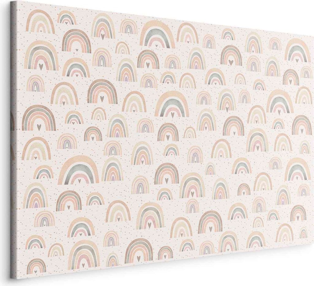 Vliesstoff Leinwandbild - Spring - Pastel Rainbows with Hearts on a Rainy Day 90x60 cm Für Kinder e-A-10133-b-a