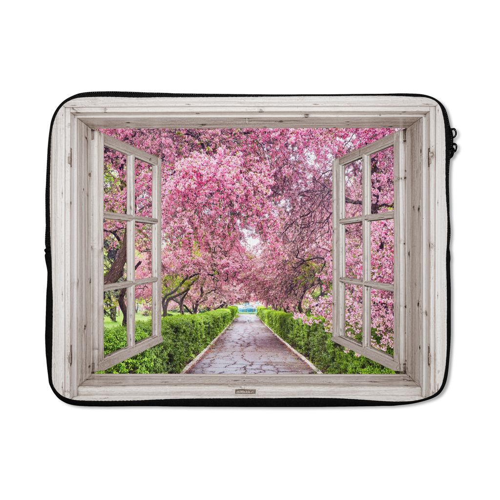 MuchoWow Laptop Hülle 17 Zoll Laptoptasche Japanisch - Sakura - Blüte - Baum - Blütenzweige - Durchsichtig - Zipper - Schutzabdeckung